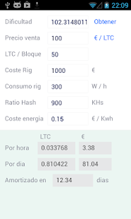 Captura de pantalla de la aplicacion Android Litecoin profit calculator
