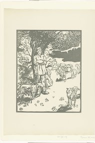 Herder met hond en geiten bij knotwilg