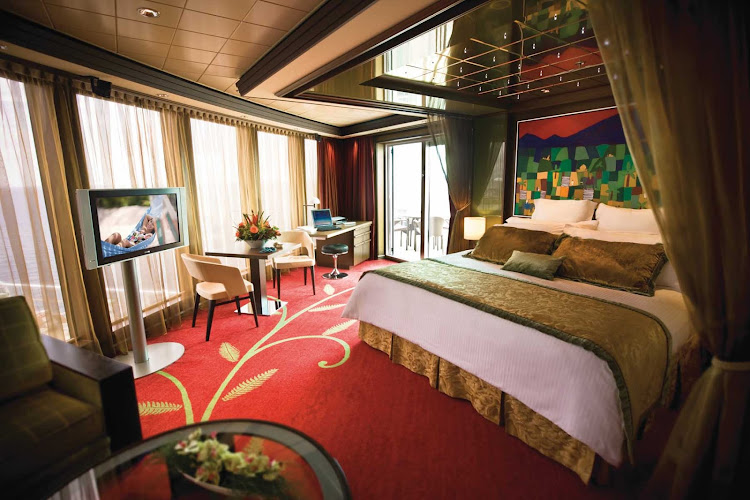 The luxury accommodation in Norwegian Pearl's Deluxe Owner's Suite includes access to the private Courtyard area, concierge and butler services.