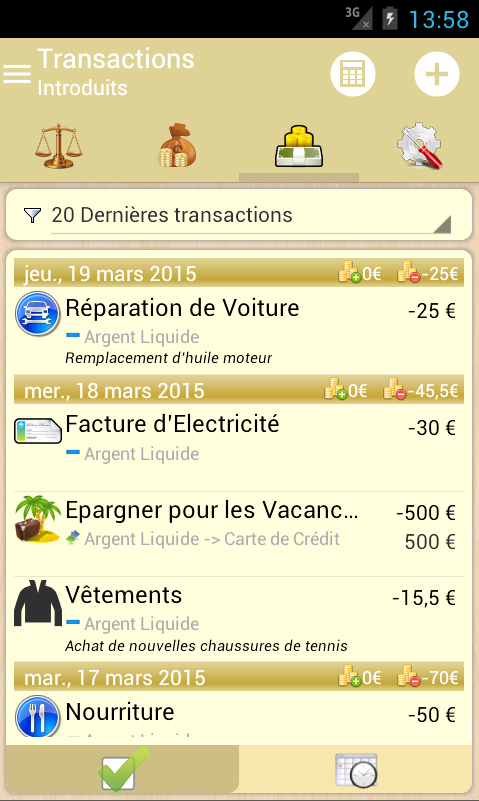 Capture d'ecran de l'application Android My Money Tracker