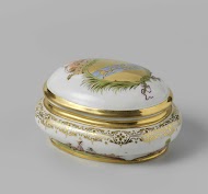 Suikerdoos met deksel, veelkleurig beschilderd met chinoiserieën en het wapen van de Venetiaanse familie Morosini