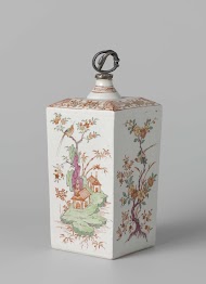 Square bottle with birds, flowering plants and pavilions