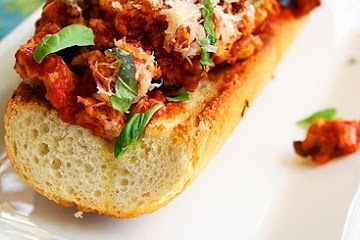 Eggplant Parmigiana on a Toasted Baguette