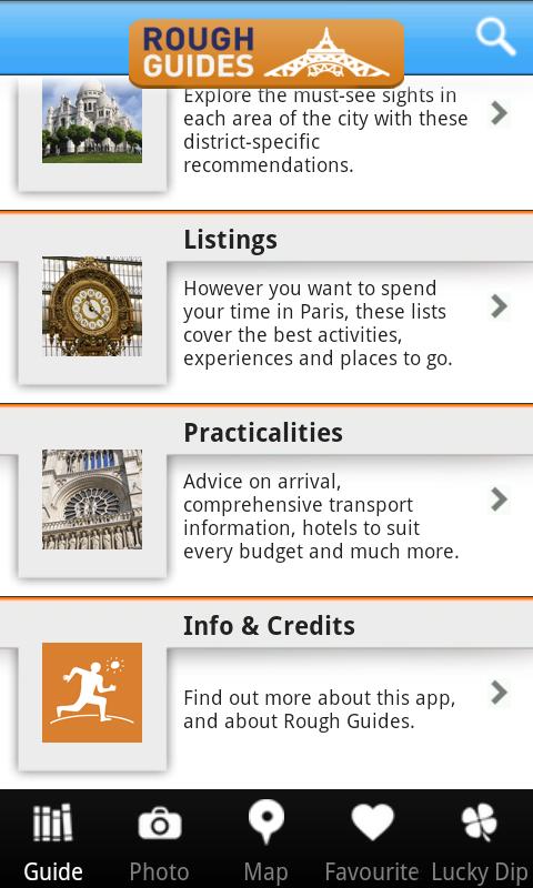 Android application Paris: The Rough Guide screenshort