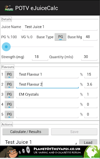 POTV EJuice ELiquid Calculator