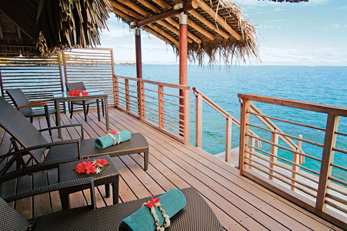 Thalasso_Bora_Bora_lagoon - Enjoy direct access to the lagoon from the split-level deck of your villa at the InterContinental Bora Bora Resort & Thalasso Spa during a Paul Gauguin cruise.
