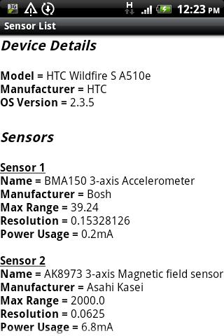 Sensor List