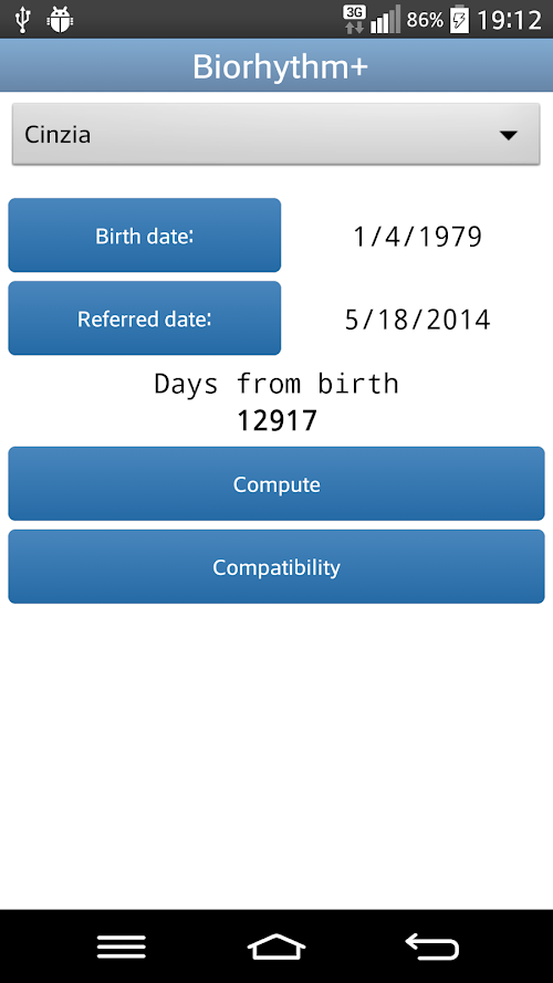 Android application Biorhythm+ screenshort