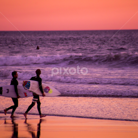 Surfers at Huntington Beach Pier by Robie Blair - Sports & Fitness Surfing