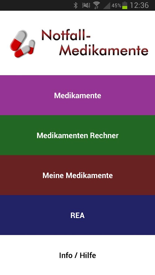 Android application Notfallmedikamente screenshort