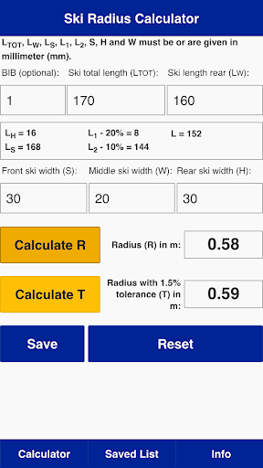 FIS Ski Radius Calculator