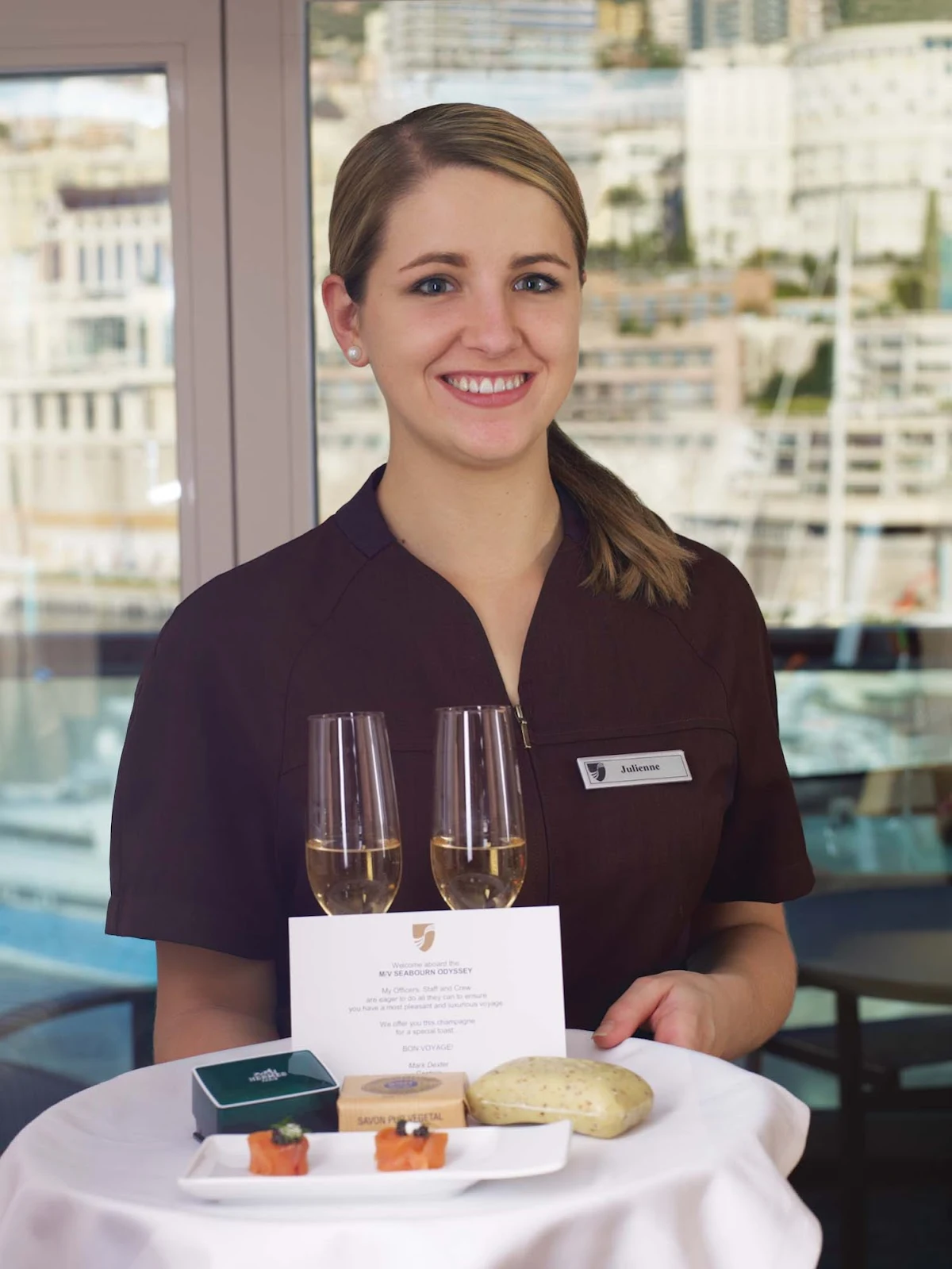 Welcome_champagne_Seabourn - You'll be welcomed with a smile and complimentary glasses of champagne upon arriving for your Seabourn cruise.