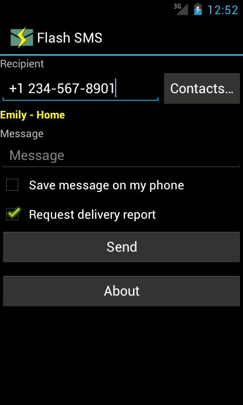 Flash SMS / Class 0 Screen 3