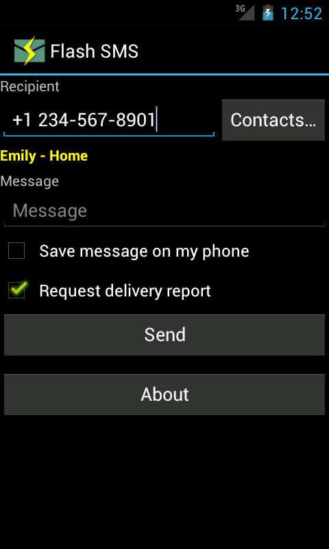 Android application Flash SMS / Class 0 screenshort