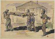 Op stretcher naar de ziekenbarak