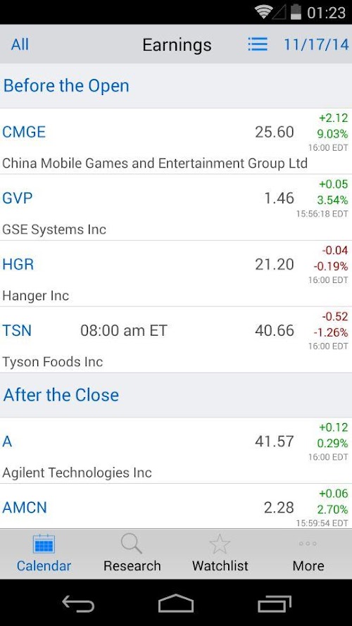 Android application Stock Earnings Calendar screenshort