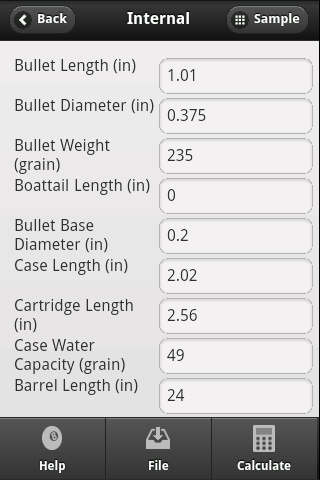Android application Handloader Calculations screenshort