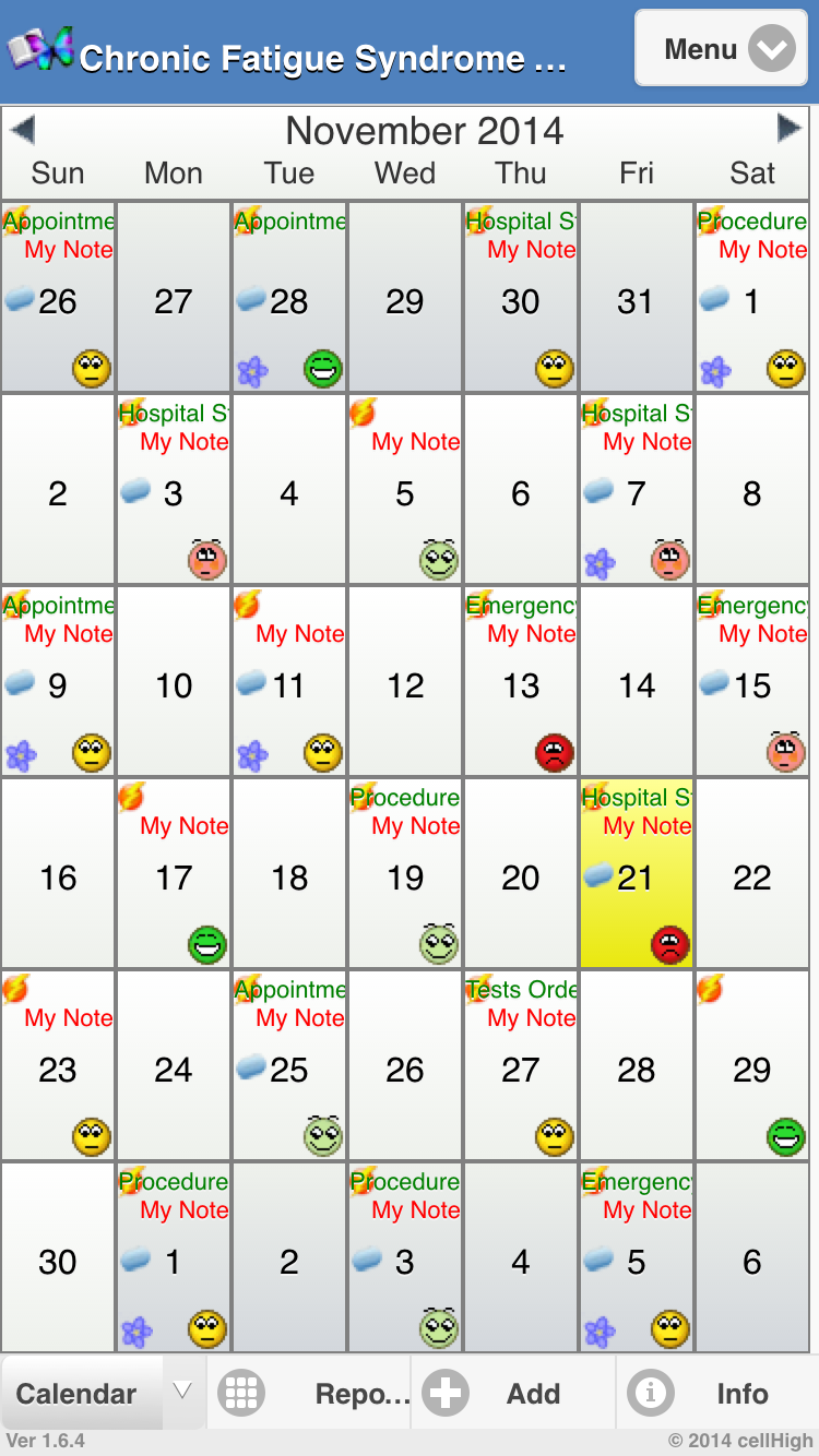Chronic Fatigue Syndrome Diary Screen 1