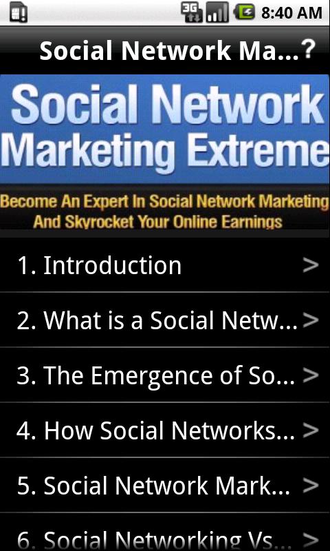 Social Network Marketing Screen 1