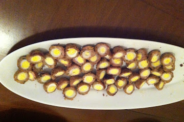 Scotch Quail Eggs with Quick Pickled Onions