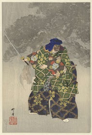 Acteurs in het Noh theaterstuk Eboshiori