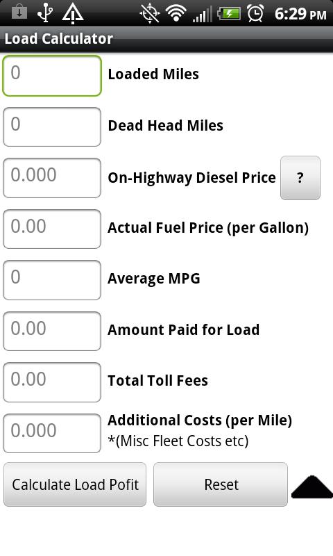 Android application Trucker Trip Load Calculator screenshort