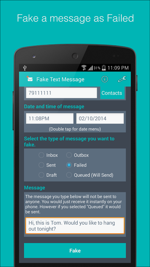 fake text message app