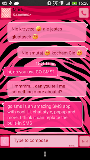 GO SMS Pink Zebra Theme