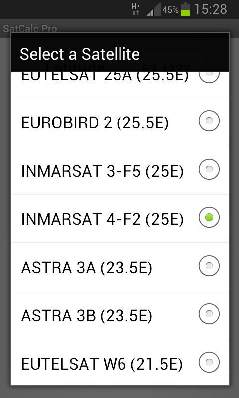 SatCalc Pro Satellite Finder Screen 2