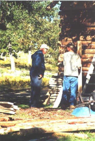 Building the cabin - Uncle Jim and Randy