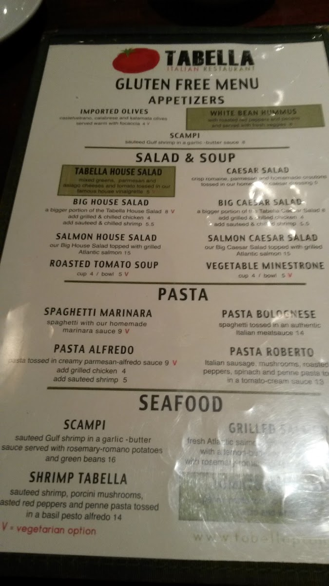 GF menu (front) at Tabella