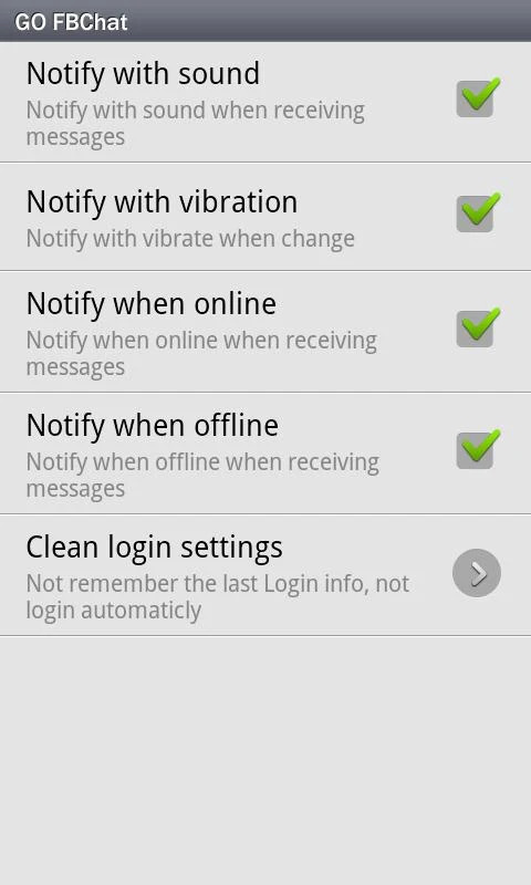 GO SMS Pro FBChat plug-in - screenshot