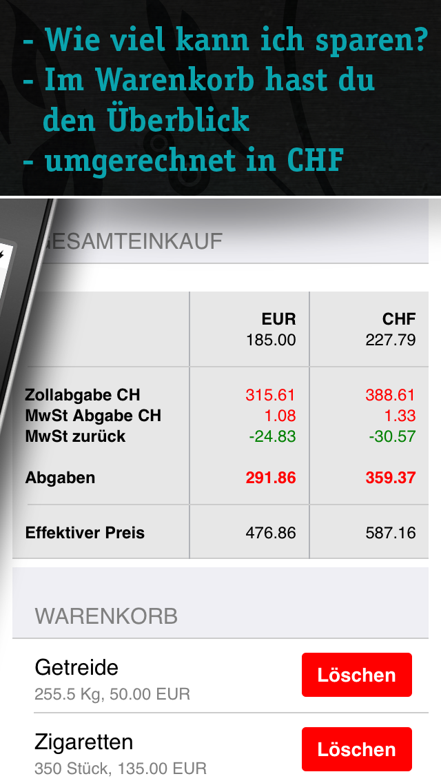 Zoll &amp; MwSt CH Screen 2