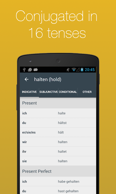 German Verb Conjugator Screen 3