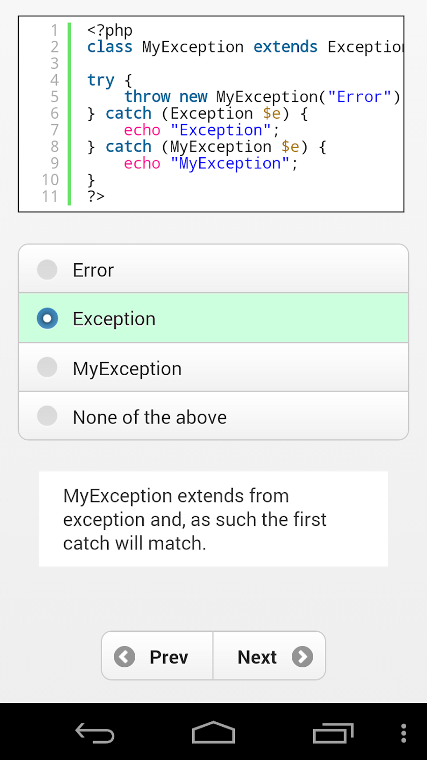 PHP Study Quiz App Screen 3