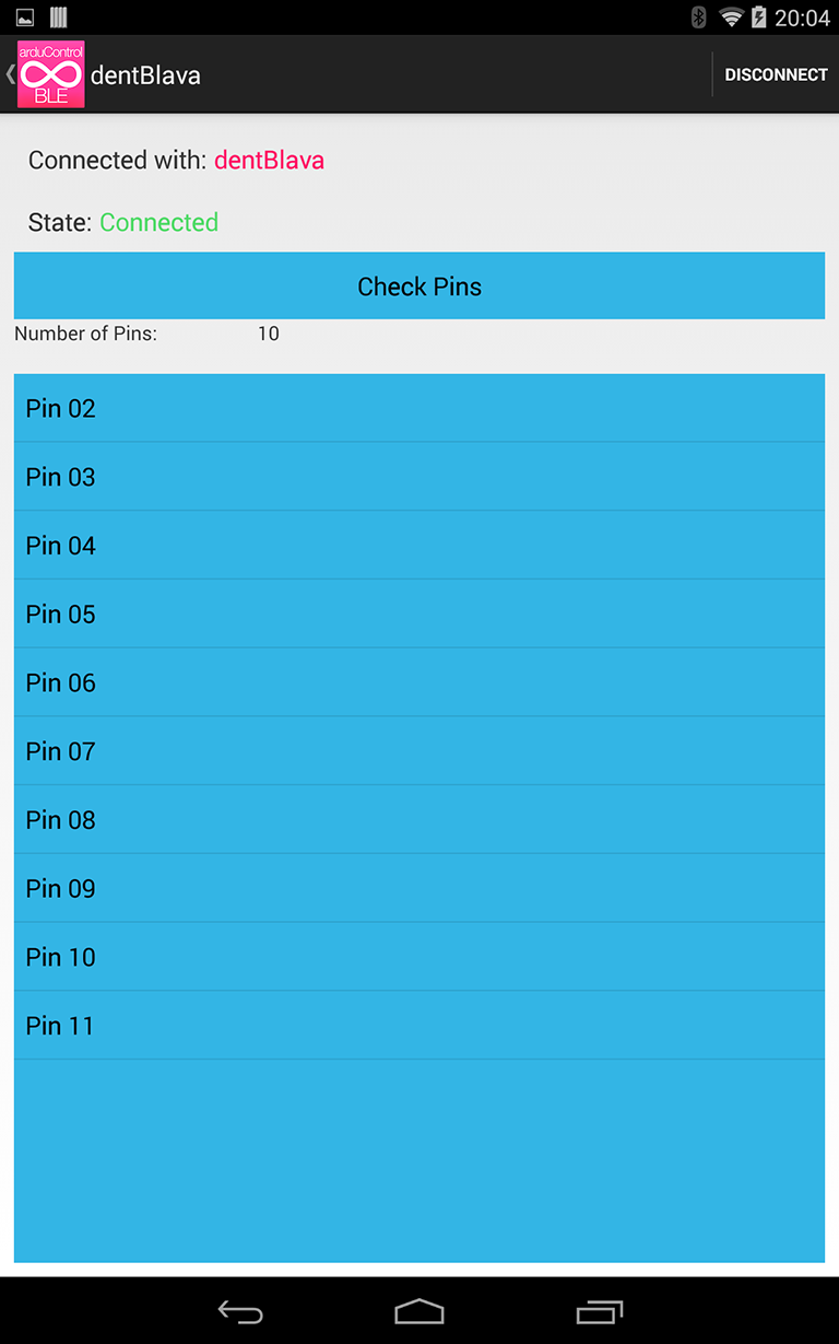 arduControl BLE Screen 3