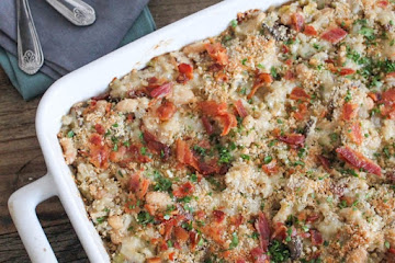 Mushroom, White Bean and Brown Rice Casserole with Bacon and Gruyère