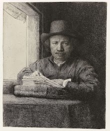 Zelfportret, etsend bij een raam