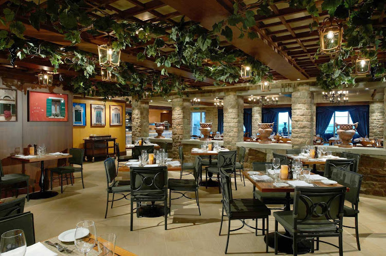 La Cucina, one of the fine restaurants on Norwegian Breakaway, borrows from the Tuscan countryside with a cozy ambience and rustic Italian cuisine.