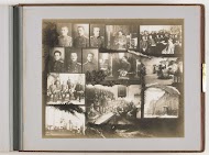 Compositie van veertien foto's van personen en het gebouw van de Keizerlijke Militair-Medische Academie, gecombineerd met decoratie van gedroogde takken