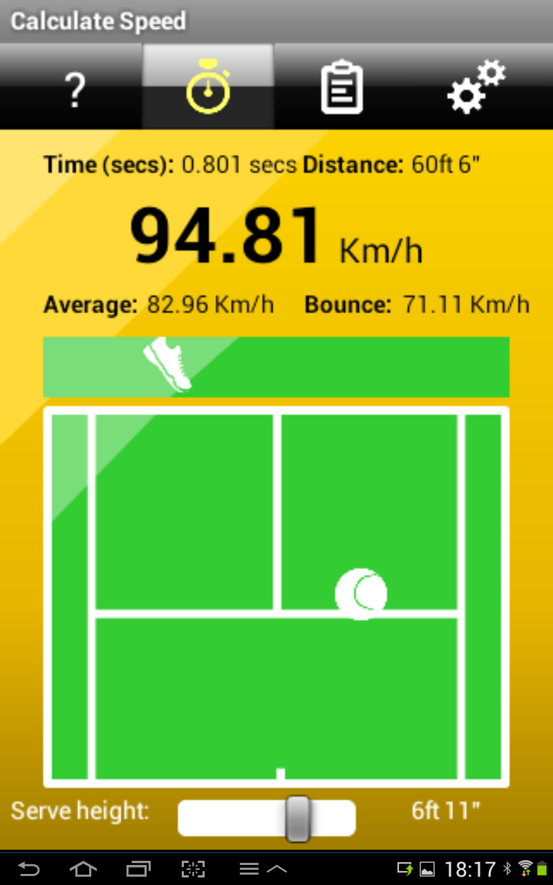 Tennis Serve Speed Calculator Screen 3