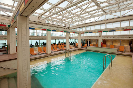 The glass-canopied Solarium pool, along with two hot tubs, on Rhapsody of the Seas is an adults-only area.