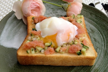 Mentaiko or Bottagra Cucumber Toast with Poached Egg