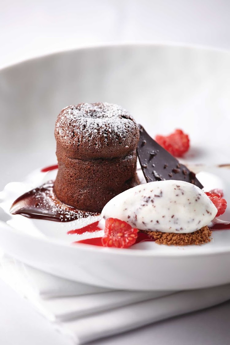 A soufflé dessert served at Ocean Blue, the specialty seafood restaurant aboard Norwegian Breakaway and Norwegian Getaway. 