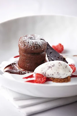 A soufflé dessert served at Ocean Blue, the specialty seafood restaurant aboard Norwegian Breakaway and Norwegian Getaway. 