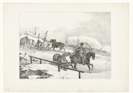 Paarden en voertuig in de sneeuw