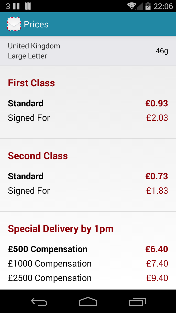 Postage Calculator for eBay UK Screen 1