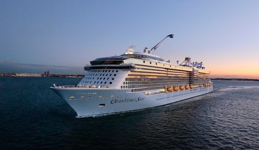 Quantum-of-the-Seas-at-sea - Can you believe Royal Caribbean has the 6 biggest ships in the world? No. 6 is the 4,180-passenger Quantum of the Seas, now based in Shanghai, China.