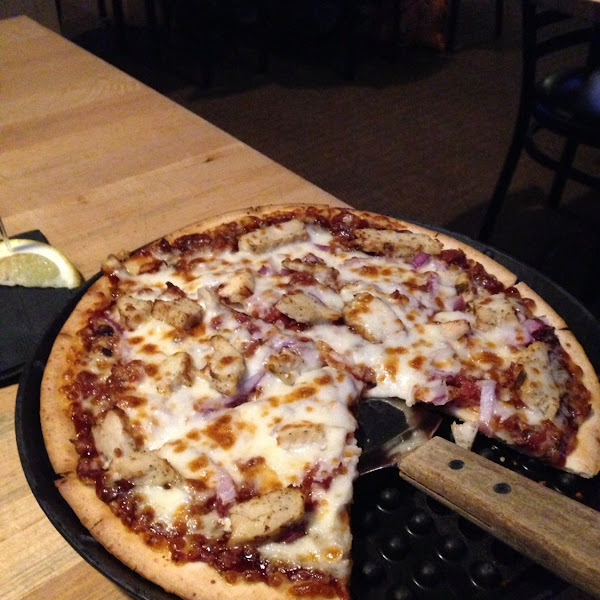 BBQ Chicken pizza - GF - small would have been enough to feed 2. Could only eat 1/2 with a side sala