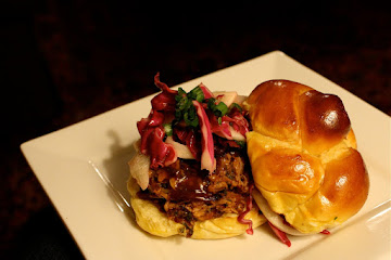 Pulled Pork Sandwiches with Cilantro BBQ Sauce and Fennel-Cabbage Slaw